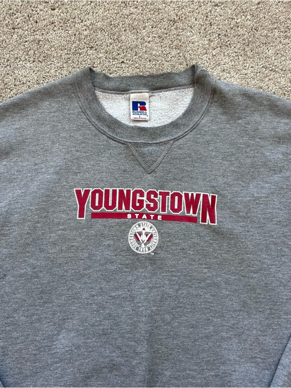 Vintage Youngstown State University Russell Athletic Sweatshirt L Grey 90s YSU - Picture 3 of 6